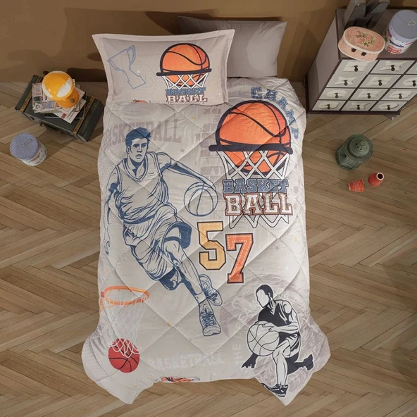Clasy Ranforce %100 Pamuk Tek Kişilik Yorgan Seti Basketball V1 Bej ürün görseli 1