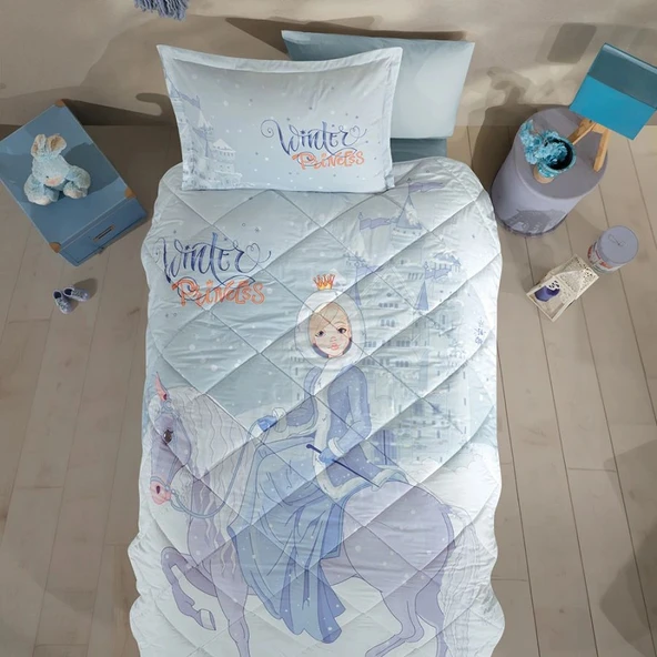 Clasy Ranforce %100 Pamuk Tek Kişilik Yorgan Seti Winter Princess V1 Turkuaz ürün görseli 1