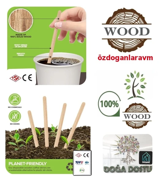 Wood Ahşap Çay Kahve Nescafe Çubuk Karıştırıcı Kaşığı  800 Adet ürün görseli 1
