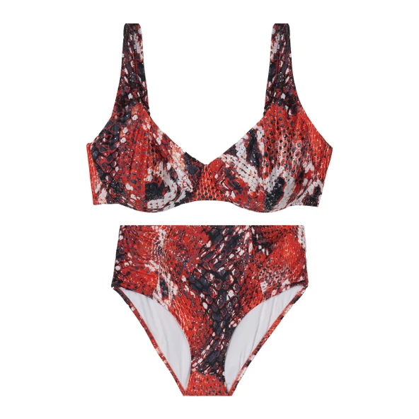 Yüksek Bel Formda Geniş Askılı Desenli Bikini Takımı ürün görseli 1