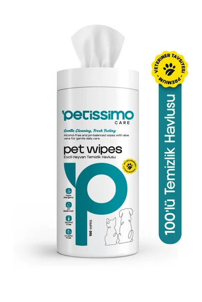 Petissimo Care Kedi ve Köpekler İçin Islak Temizlik Havlusu - 100'lü ürün görseli 1