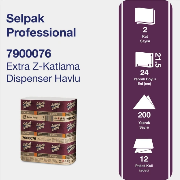 Selpak Professional Extra Z Katlama Dispenser Havlu 12x200 ürün görseli 1