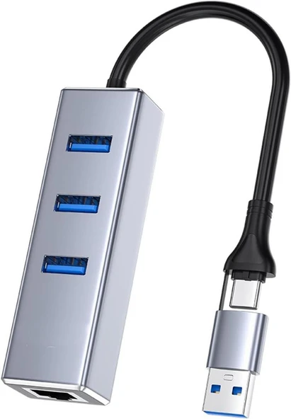 Alfalink AL-U222 10/100/1000Mbps Type-C & USB 3.0 Ethernet & Usb Hub Adaptör ürün görseli 1