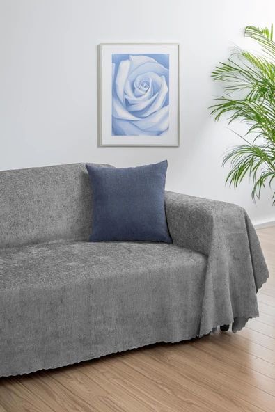 Jakarlı Şönil Koltuk Örtüsü  | Kanepe Örtüsü | Koltuk Şalı 175x300  Kaymaz Kurşun ürün görseli 1