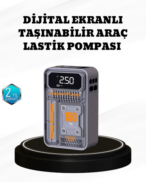 150 PSI Kablosuz Şarjlı Hava Pompası – LED Ekranlı ve Otomatik Kapanma Özellikli ürün görseli 1