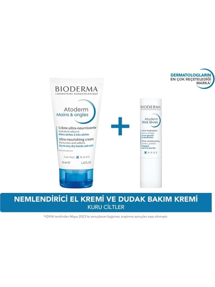 Bioderma Atoderm Hand Cream 50ml + Lip Stick 4g Set ürün görseli 1