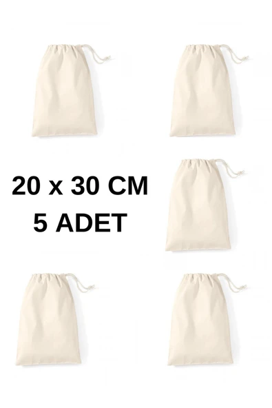 Elbasan Tekstil 5 Adet 20x30 Kuru Bakliyat Gıda Saklama Torbası Bez Kese Hambez Kese ürün görseli 1