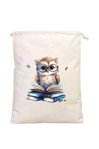 Elbasan Tekstil Kitap Okuyan Baykuş Temalı Kitap Kesesi 20 x 30 Cm ürün görseli 1