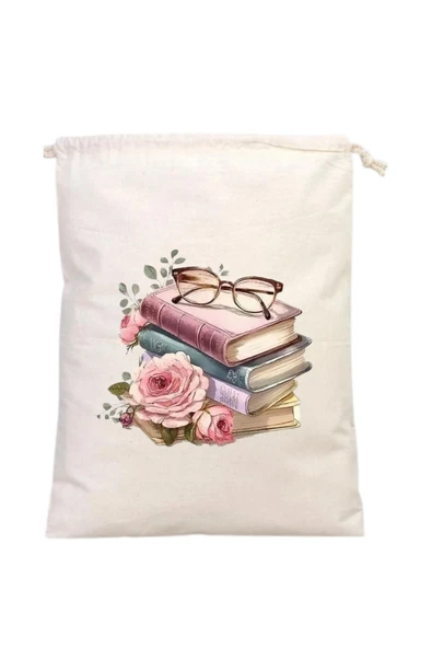 Elbasan Tekstil Kitap Kesesi 20 x 30 cm Kitap ve Gözlük Temalı ürün görseli 1