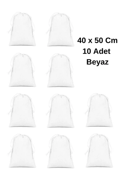 Elbasan Tekstil 10 Adet 40x50 Beyaz Hambez Kese Kuru Bakliyat Gıda Saklama Torbası Bez Kese Hambez Kese ürün görseli 1