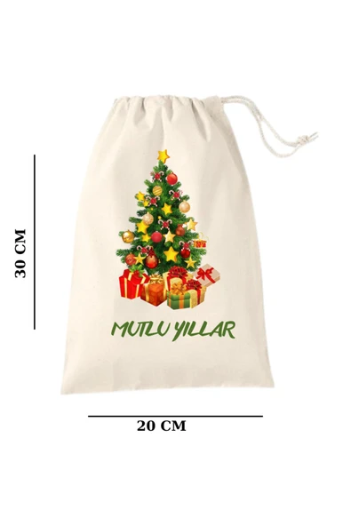 Elbasan Tekstil Çam Ağacı Temalı Ham Bez Yılbaşı Kesesi 20 x 30 cm ürün görseli 1