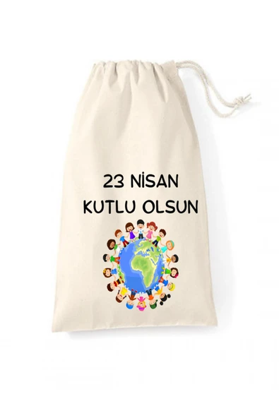 Elbasan Tekstil 5 Adet 23 Nisan Ulusal Egemenlik Ve Çocuk Bayramı Ham Bez Kese Dünya ürün görseli 1