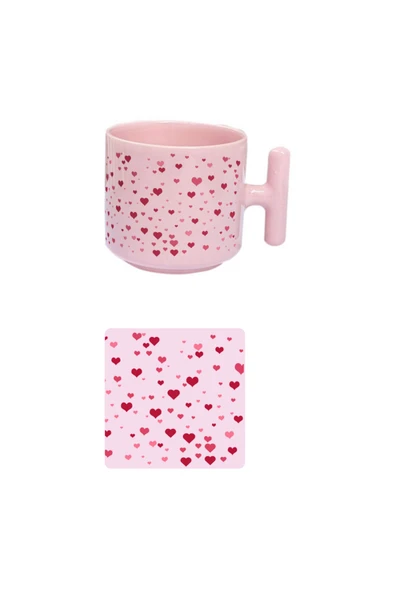 Elbasan Tekstil Pembe Kalpli Kupa Ve Kupa Altlığı  Hediyelik Kupa, Pembe Kupa, Sevgililer Günü Için Kupa, ürün görseli 1