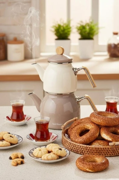Bambum Nostalji - Ahşap Kulplu Çaydanlık Takımı Toprak ürün görseli 1