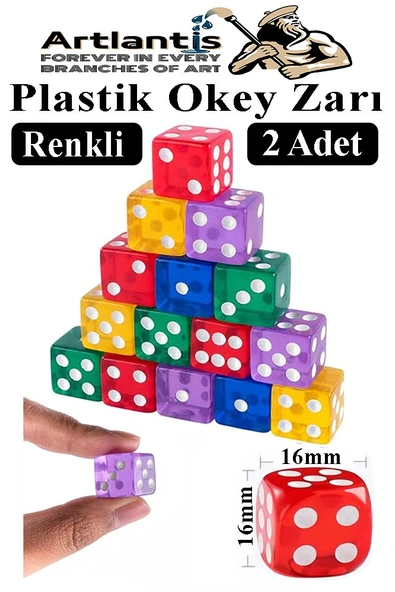 Okey Zarı 2 Adet Renkli Oyun Zarı Plastik Akrilik 16 mm Şeffaf Zar Masa Oyunları Zarı Eğlence ürün görseli 1