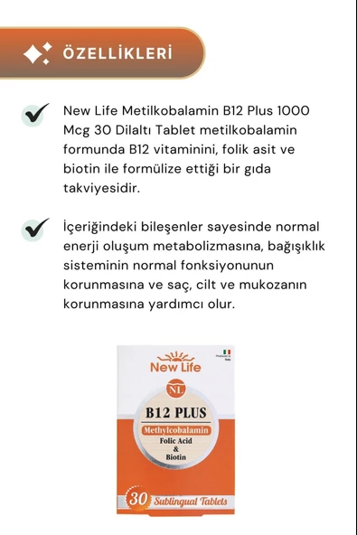 New Life B12 Plus Methylcobalamin 30 Tablet 2 Adet - Resim 2