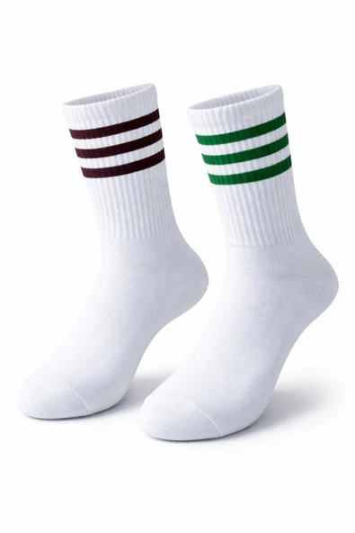 Beyaz Çizgili Tenis Çorabı Unisex | Pamuklu, Uzun Spor Çorabı ürün görseli 1