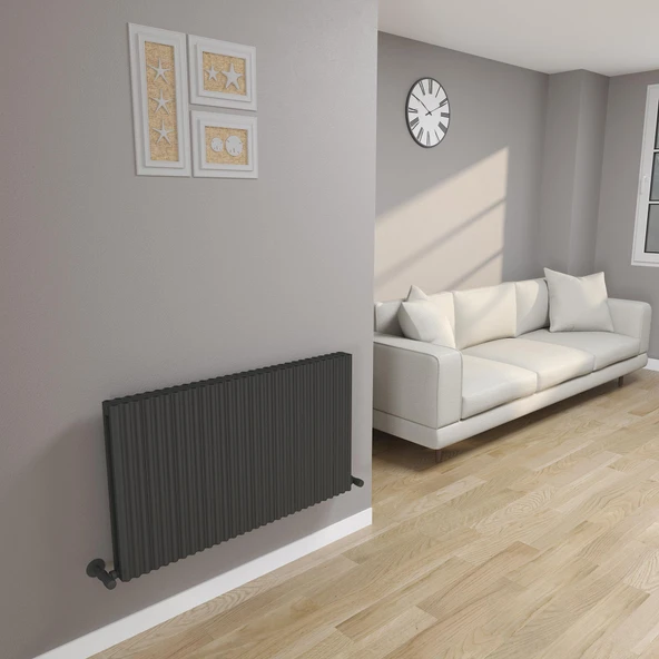 Lojimax Alüminyum Çift Panel Yatay Radyatör Fiona Double 500x999mm 10 Dilim Dokulu Siyah | 1321 W Yüksek Isıl Güç | 5 Yıl Üretici Garantisi ürün görseli 1