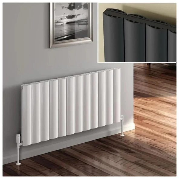 Lojimax Alüminyum Çift Panel Yatay Radyatör Otis Double 600x828mm 8 Dilim Dokulu Beyaz | 1282 W Yüksek Isıl Güç | 5 Yıl Üretici Garantisi ürün görseli 1