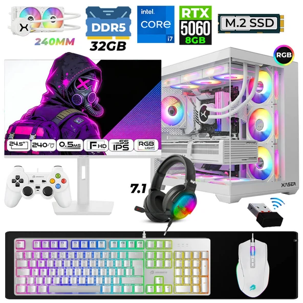 Xaser Moon X130 i7 14700F 32GB DDR5 Ram 1TB M.2 NVMe SSD 8GB RTX5060 Sıvı Soğutmalı 24,5" 240Hz Oyuncu Tavsiye Sistem ürün görseli 1