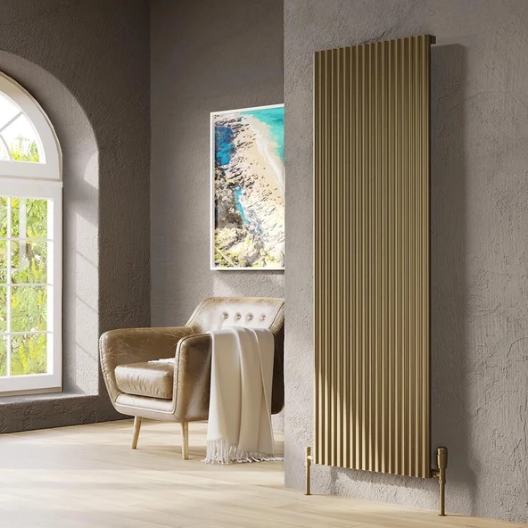 Lojimax Alüminyum Dekoratif Radyatör Fiona 1800x599mm 6 Dilim Mat Altın Rengi Eloksal | 1960 W Yüksek Isıl Güç | 5 Yıl Üretici Garantisi ürün görseli 1