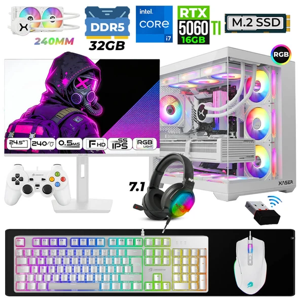 Xaser Moon X140 i7 14700F 32GB DDR5 Ram 1TB M.2 NVMe SSD 16GB RTX5060Ti Sıvı Soğutmalı 24,5" 240Hz Oyuncu Tavsiye Sistem ürün görseli 1