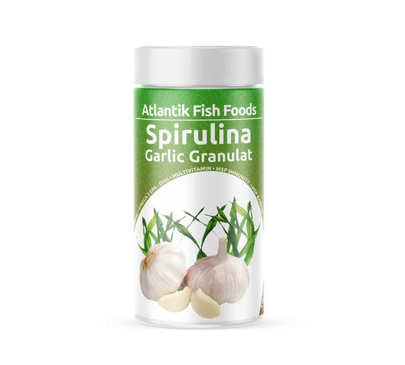 Atlantik Balık Yemi Spirulina Garlic Granulat 100 ml Kutu Yem - Sarımsaklı Balık Yemi ürün görseli 1