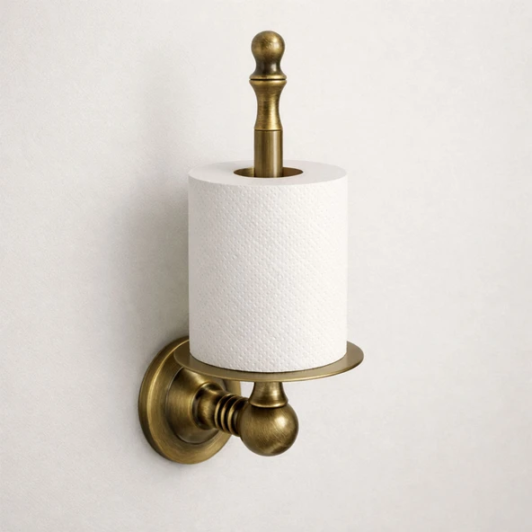 Yedek Tuvalet Kağıtlığı Antik Sarı Eskitme Gold Vidali Duvar Tipi Metal Banyo WC Aksesuarı ürün görseli 1