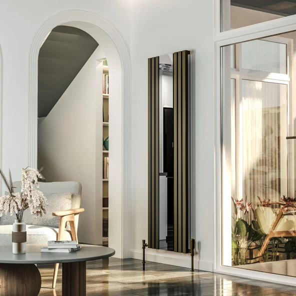 Lojimax Alüminyum Aynalı Dikey Radyatör Siesta Mirror 1800x554mm 6 Dilim Mat Bronz | 1629 W Yüksek Isıl Güç | 5 Yıl Üretici Garantisi ürün görseli 1