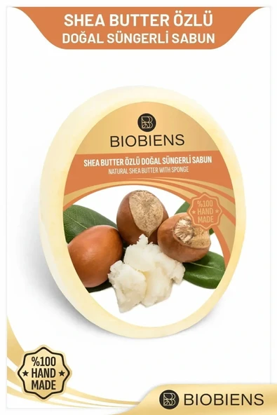 Biobiens Shea Butter Özlü Duş ve Cilde Özel Doğal Süngerli Sabun ürün görseli 1