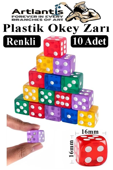 Okey Zarı 10 Adet Renkli Oyun Zarı Plastik Akrilik 16 mm Şeffaf Zar Masa Oyunları Zarı Eğlence ürün görseli 1