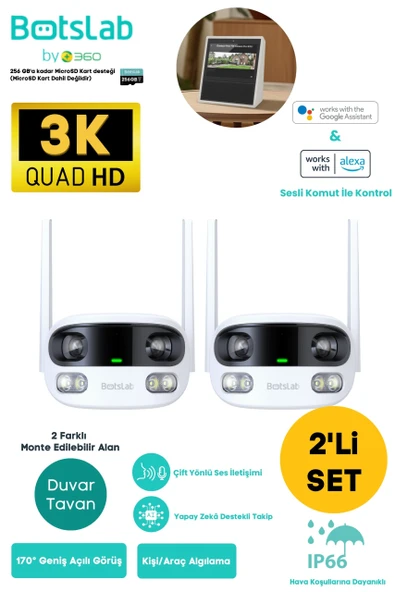 360 Botslab Smart W302 Outdoor Kamera SET 3K / Çift Yönlü Ses / 170Derece / Akıllı İnsan Takibi ürün görseli 1
