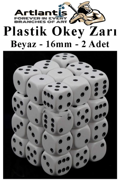 Beyaz Okey Zarı 2 Adet Beyaz Renkli Oyun Zarı Plastik Akrilik 16 mm Şeffaf Zar Masa Oyunları Zarı Eğlence ürün görseli 1