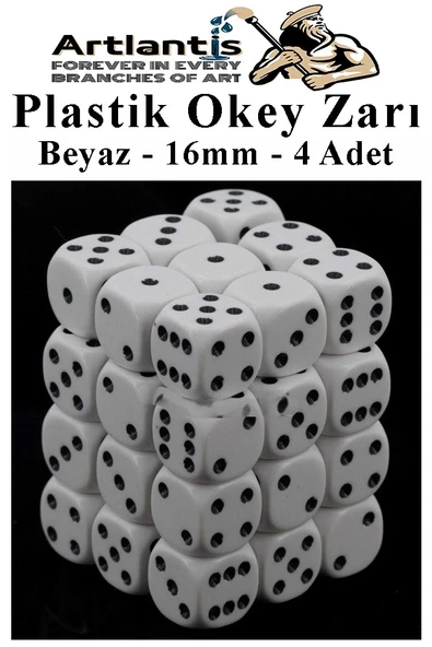 Beyaz Okey Zarı 4 Adet Beyaz Renkli Oyun Zarı Plastik Akrilik 16 mm Şeffaf Zar Masa Oyunları Zarı Eğlence ürün görseli 1