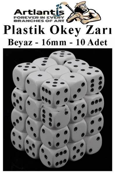 Beyaz Okey Zarı 10 Adet Beyaz Renkli Oyun Zarı Plastik Akrilik 16 mm Şeffaf Zar Masa Oyunları Zarı Eğlence ürün görseli 1