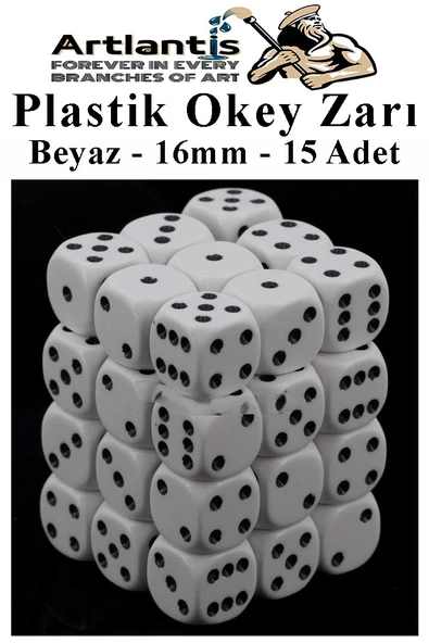 Beyaz Okey Zarı 15 Adet Beyaz Renkli Oyun Zarı Plastik Akrilik 16 mm Şeffaf Zar Masa Oyunları Zarı Eğlence ürün görseli 1