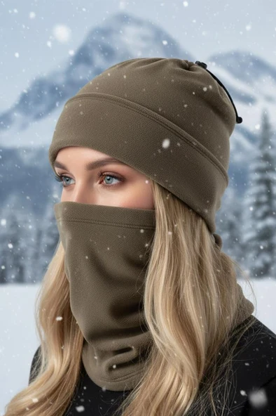 Single Sword 2 li set Unisex Kışlık Polar Boyunluk & Bere Olan Çok Amaçlı Soğuk Hava Koruması 0//BEJ ürün görseli 1