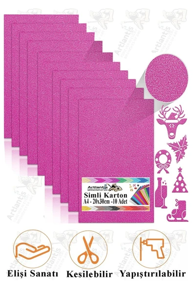 Pembe Simli Karton A4 20x30 cm 10 lu 1 Paket Simli Fon Kartonu Parıltılı Kağıt Anasınıfı Kreş Etkinlik Proje ürün görseli 1