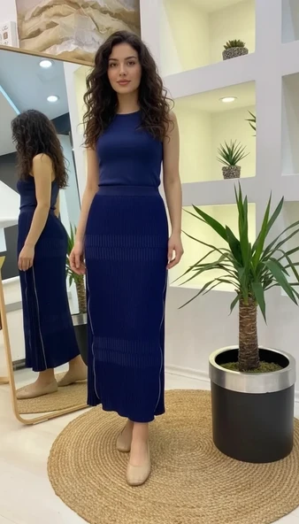 Misswhence Piliseli Yandan Fermuarlı Etek Laçivert 38921 ürün görseli 1