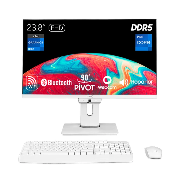 Turbox TAx1680 i5 13400 16GB DDR5 512GB NVMe 23.8 inç FHD Pivot WiFi BT Webcam Win11 Uyumlu AIO PC ürün görseli 1