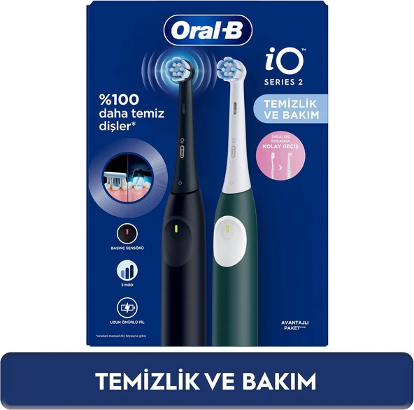 Oral-B iO 2 Şarjlı Diş Fırçası Seti 2'li Gece Siyahı / Yeşil ürün görseli 1
