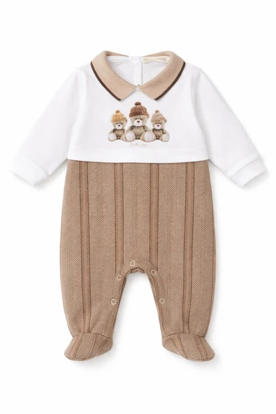 Ayıcık Desenli Kadife Bebek Tulum - Resim 3