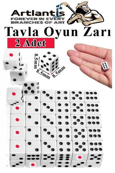 Tavla Zarı 2 Adet Beyaz Zar Akrilik 8.5 mm Masa Oyunu Kırmızı Siyah Noktalı Beyaz Zarlar ürün görseli 1