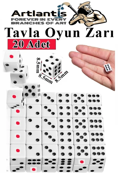 Tavla Zarı 20 Adet Beyaz Zar Akrilik 8.5 mm Masa Oyunu Kırmızı Siyah Noktalı Beyaz Oyun Zarlar ürün görseli 1