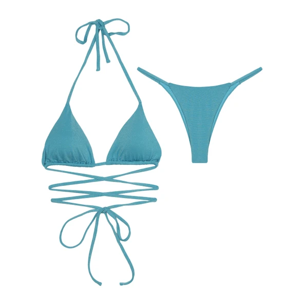 İpli Üçgen Parlak Detay Bikini Takımı ürün görseli 1