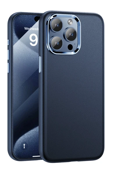 Yesido iPhone 15 Pro ile Uyumlu PC09 Elegance Deri Magneticsafe Kapak - Lacivert ürün görseli 1