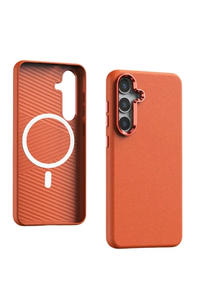 Yesido Samsung Galaxy S24 ile Uyumlu PC09 Elegance Deri Magneticsafe Kapak - Turuncu ürün görseli 1