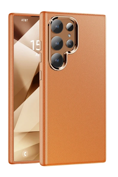 Yesido Samsung Galaxy S24 Ultra ile Uyumlu PC09 Elegance Deri Magneticsafe Kapak - Turuncu ürün görseli 1
