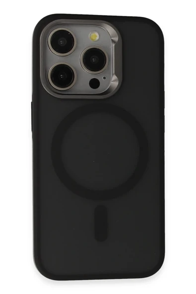 URR iPhone 15 Pro ile Uyumlu Metal Frame Matte Magsafe Kapak - Siyah ürün görseli 1