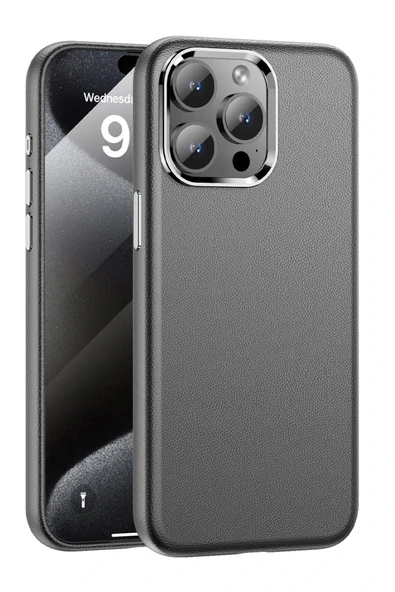 Yesido iPhone 15 Pro Max ile Uyumlu PC09 Elegance Deri Magneticsafe Kapak - Titan Gri ürün görseli 1